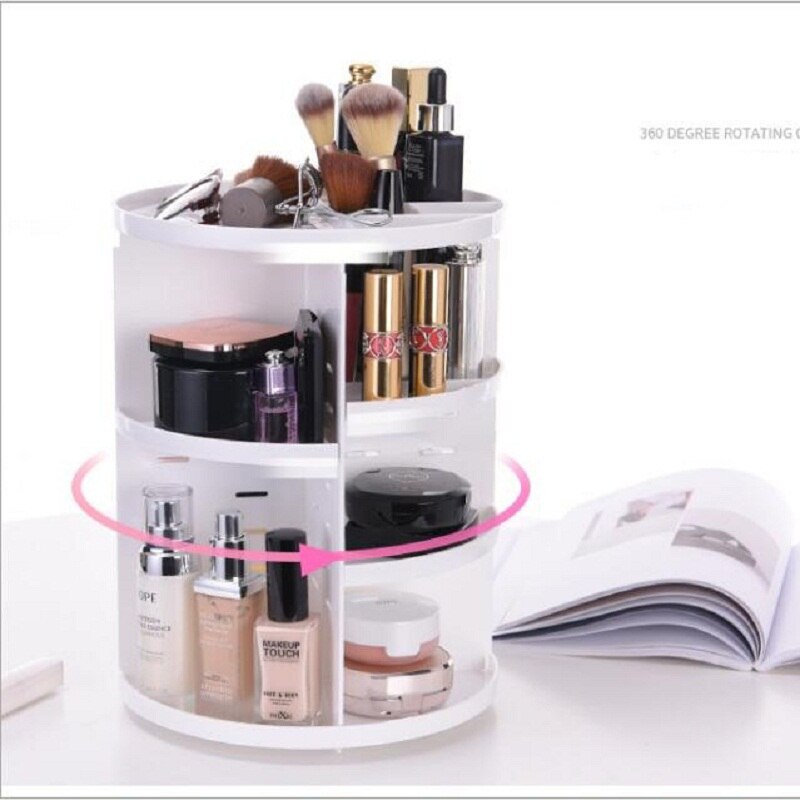 Caja organizadora de maquillaje giratoria de 360 ​​grados, soporte para brochas, estuche organizador de joyas, caja de almacenamiento de cosméticos y maquillaje