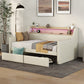 Twin Size Daybed with Storage Drawers, Upholstered Daybed with Charging Station and LED Lights, Beige