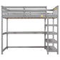 Twin Size Loft Bed with Storage Shelves and Under-bed Desk Gray