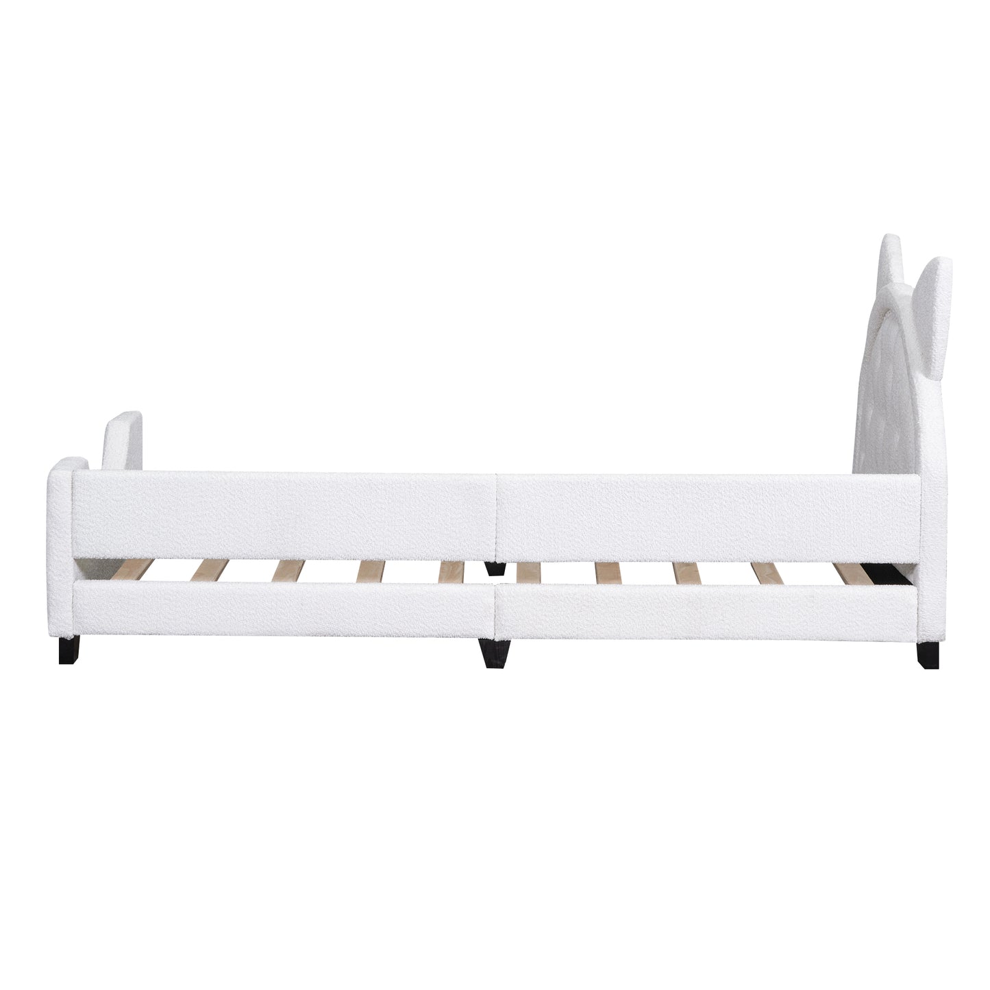 Teddy Fleece Twin Size Upholstered Daybed with Carton Ears Shaped Headboard  White