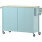 Kitchen Island Cart with 4-Door Cabinet, 2 Drawers, and Locking Wheels, Solid Wood Top in Mint Green