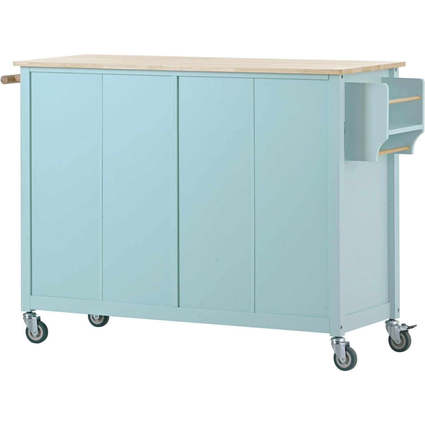 Kitchen Island Cart with 4-Door Cabinet, 2 Drawers, and Locking Wheels, Solid Wood Top in Mint Green