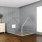 Full Size Wood House Bed with Window and Fence  Gray