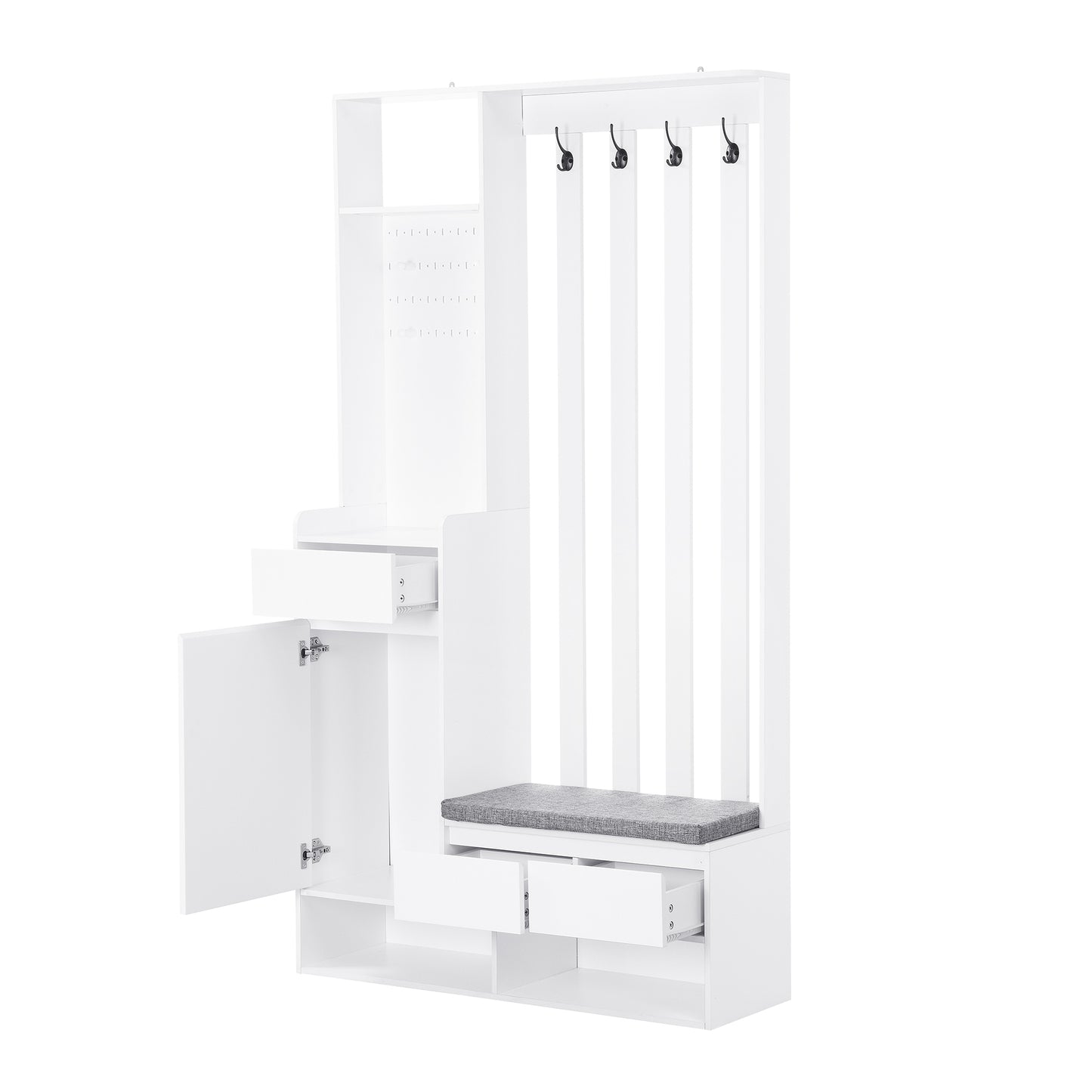 39.3"W x 70.8"H Multifunctional Corridor Shoe Cabinet with Soft Padded Nail Board and White Hanger