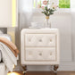 Elegant PU bedside table with 2 drawers and crystal handles, storage with metal legs - white