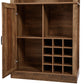 76-Inch Tall Rustic Oak Farmhouse Kitchen Faux Rattan Wine Cabinet with Square Compartments and Shelves