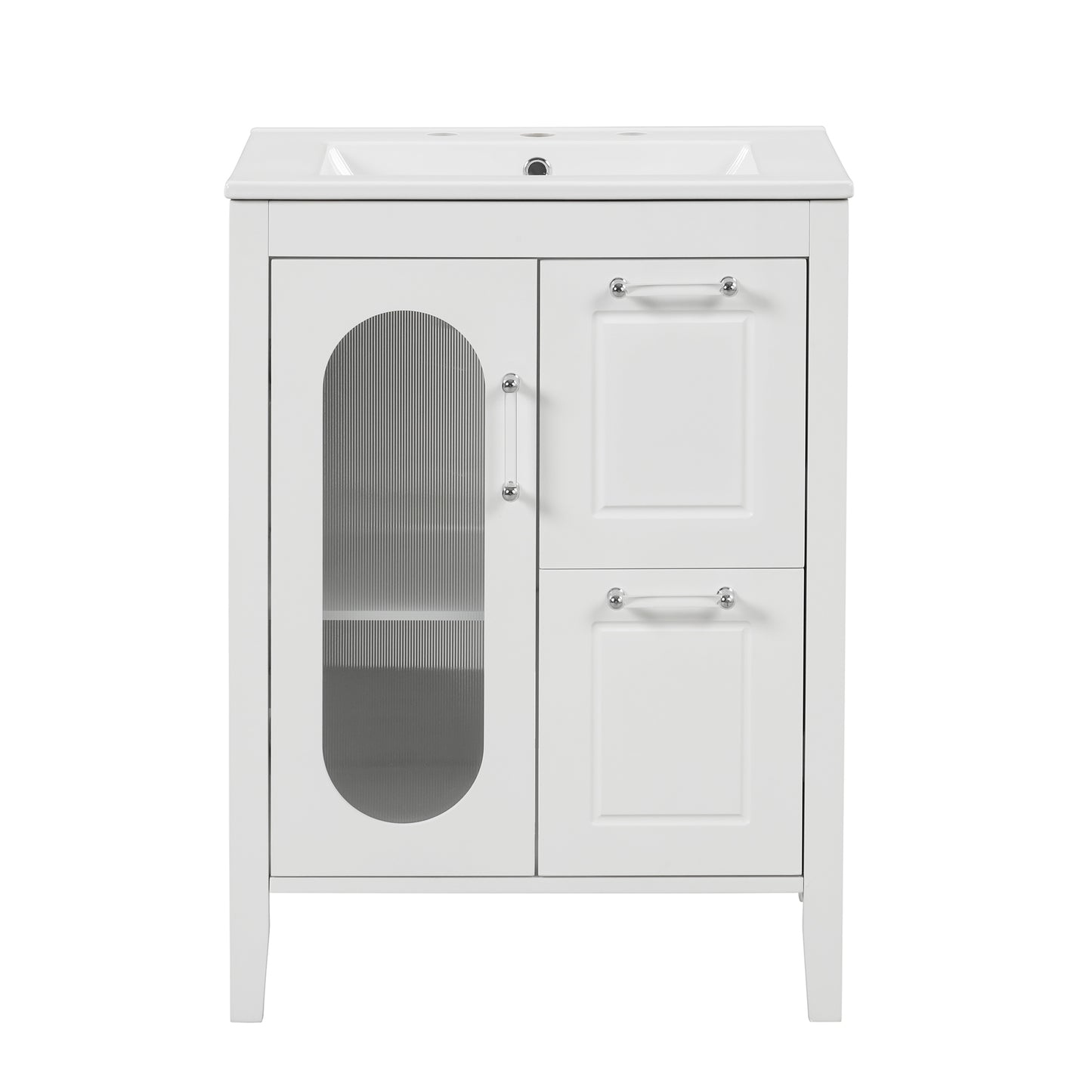 Bathroom Vanity with Sink, Bathroom Vanity Cabinet with Two Drawers and Door, Adjustable Shelf, Solid Wood and MDF, White