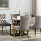 Tufted solid wood velvet cushioned dining chair, gold-plated stainless steel nail leg heads, 2 pieces in gray and gold