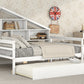 Full Size Platform Bed with Trundle and Shelves, White