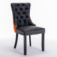 Tufted Solid Wood Contemporary PU and Velvet Upholstered Dining Chair with Wood Legs Nailhead Trim 2-Pcs Set Black+Orange