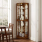 6 shelves corner Curio display cabinet with light mirror and adjustable shelves, walnut wood (excluding E26 light bulbs)