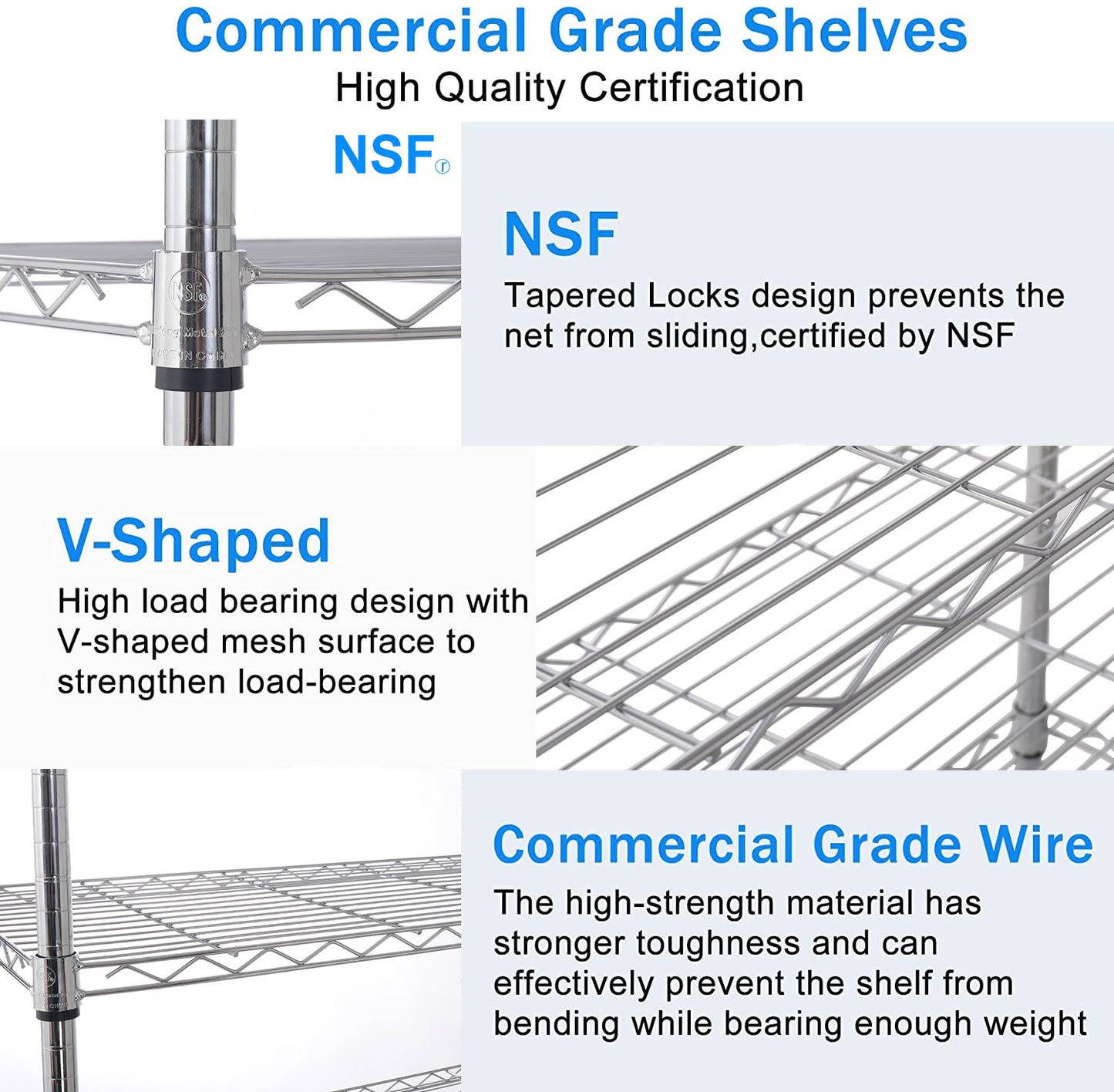 7 Tier Wire Shelving Unit 2450 LBS NSF Height Adjustable Metal Garage Storage Shelves with Wheels Chrome