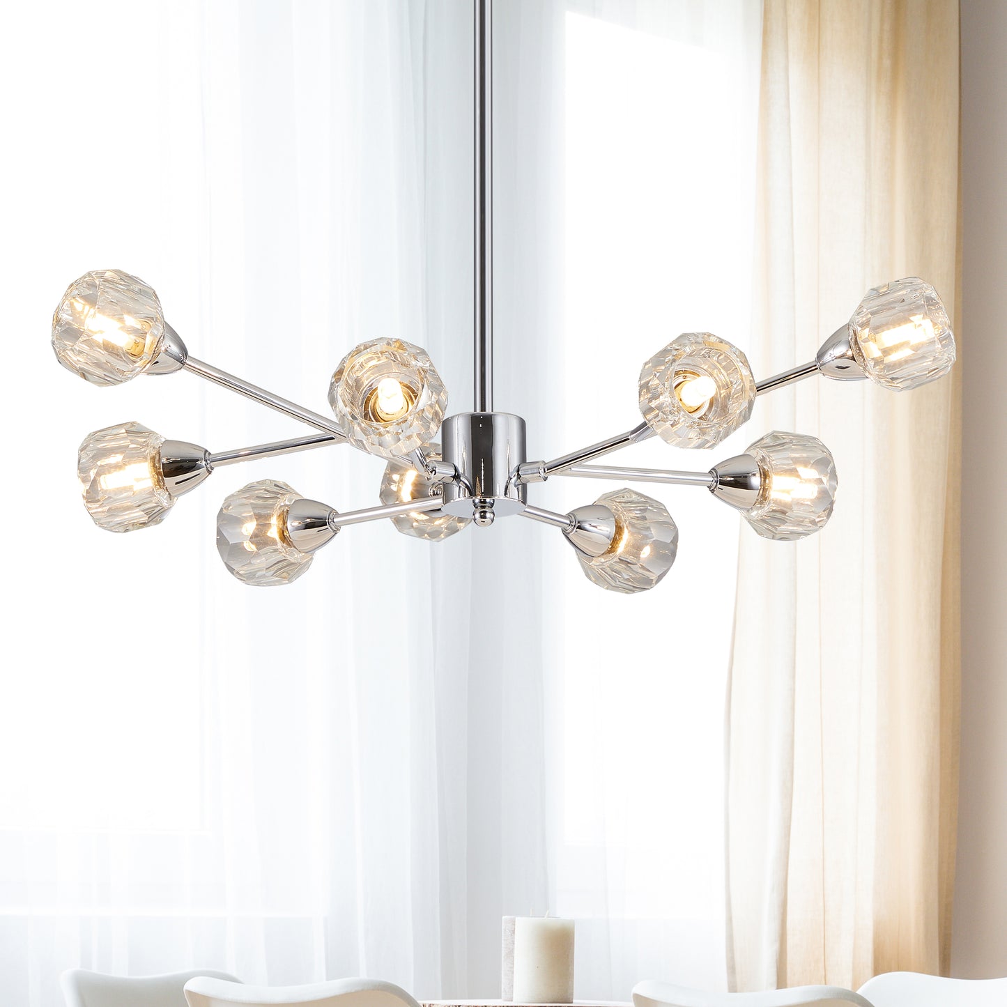 Modern Crystal Chandeliers, 9 Lights Chrome Chandelier for Living Room Bedroom (Bulbs Not Included)