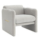 Armchair with wavy armrests, metal decorations on both sides of the armrests, made of Teddy cloth, light gray