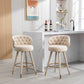 COOLMORE Counter Height Bar Stools, Set of 2 with Solid Wood Legs and 360-Degree Swivel, Beige Finish