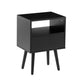 Rattan End table with drawer and solid wood legs Modern nightstand side table for living room black