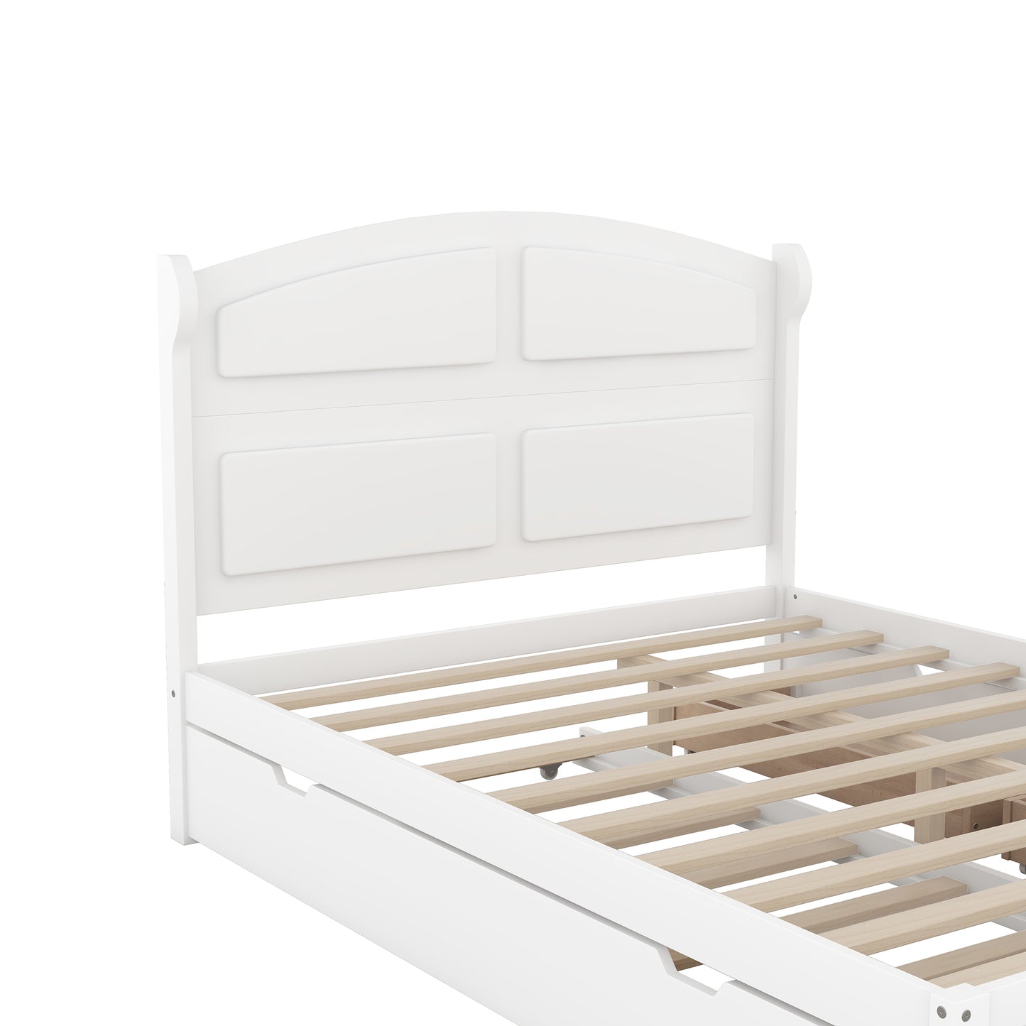 Wood Queen Size Platform Bed with Twin Size Trundle and 2 Drawers White