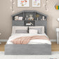 Full Size Wood Platform Bed with House-shaped Storage Headboard and 2 Drawers Gray