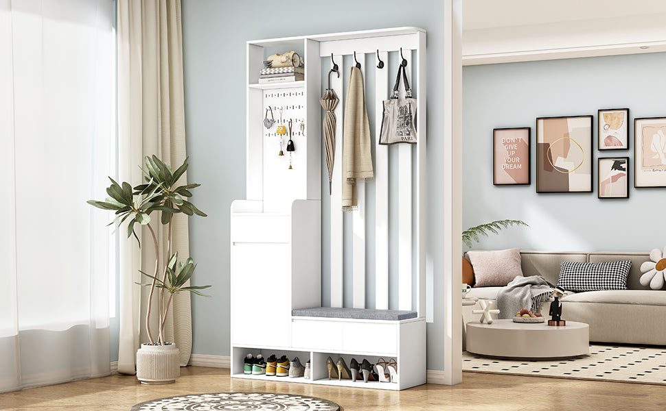 39.3"W x 70.8"H Multifunctional Corridor Shoe Cabinet with Soft Padded Nail Board and White Hanger