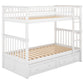 Twin over Twin Bunk Bed with Drawers  Convertible Beds  White