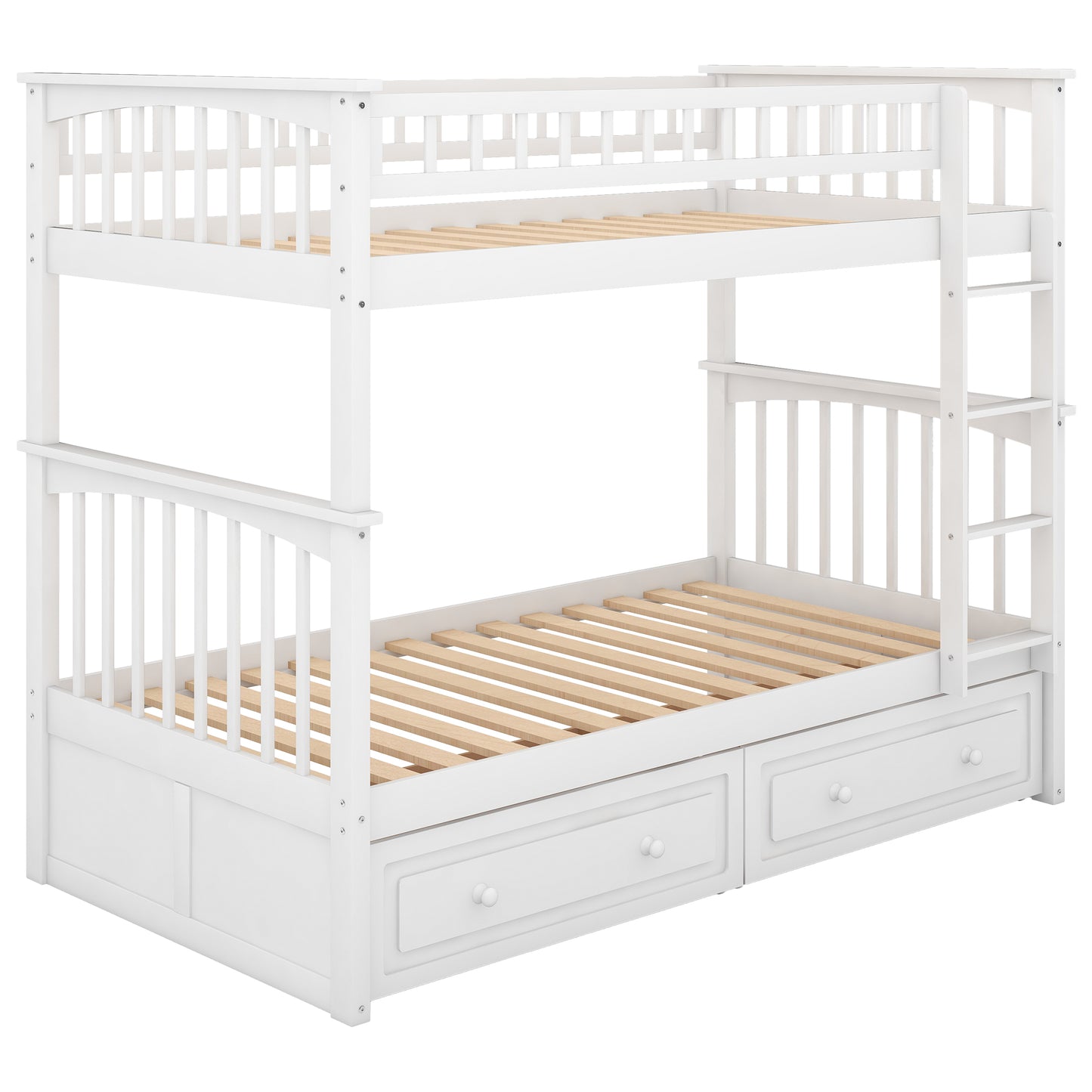 Twin over Twin Bunk Bed with Drawers  Convertible Beds  White