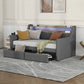 Twin Size Daybed with Storage Drawers, Upholstered Daybed with Charging Station and LED Lights, Gray