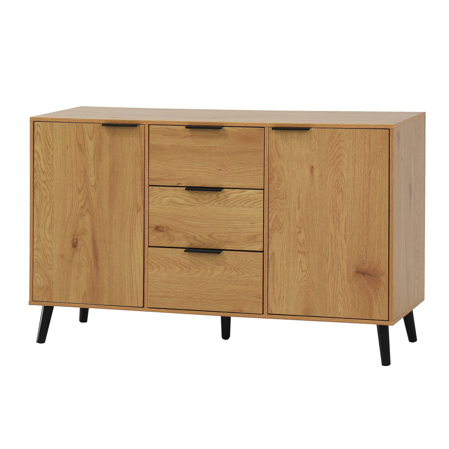 Side Panel Buffet Cabinet with 3 Drawers and 2 Doors, Natural Wood Finish for Kitchens and Dining Rooms