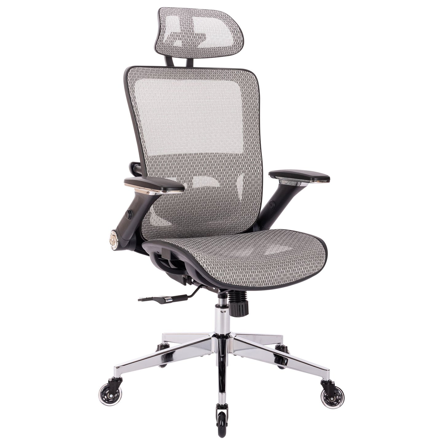 GREY Ergonomic Mesh Office Chair High Back - Adjustable Headrest with Flip-Up Arms