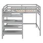 Full Size Loft Bed with Built-in Storage Staircase and Hanger for Clothes, Gray