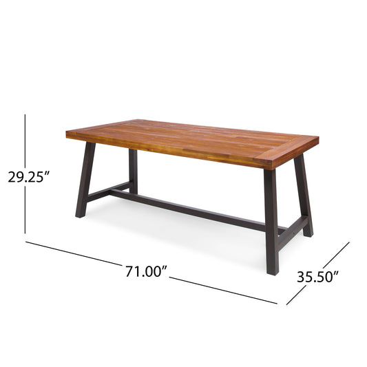 Carlie Outdoor Dining Table with Sandblast Finish and Rustic Metal Legs