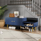 Modern Shoe Storage Bench with Hidden Storage and Upholstered Cushions, Navy Finish