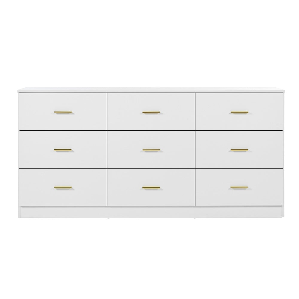 Modern White 9-Drawer Dresser, Wide Chest of Drawers with Ample Storage for Bedrooms