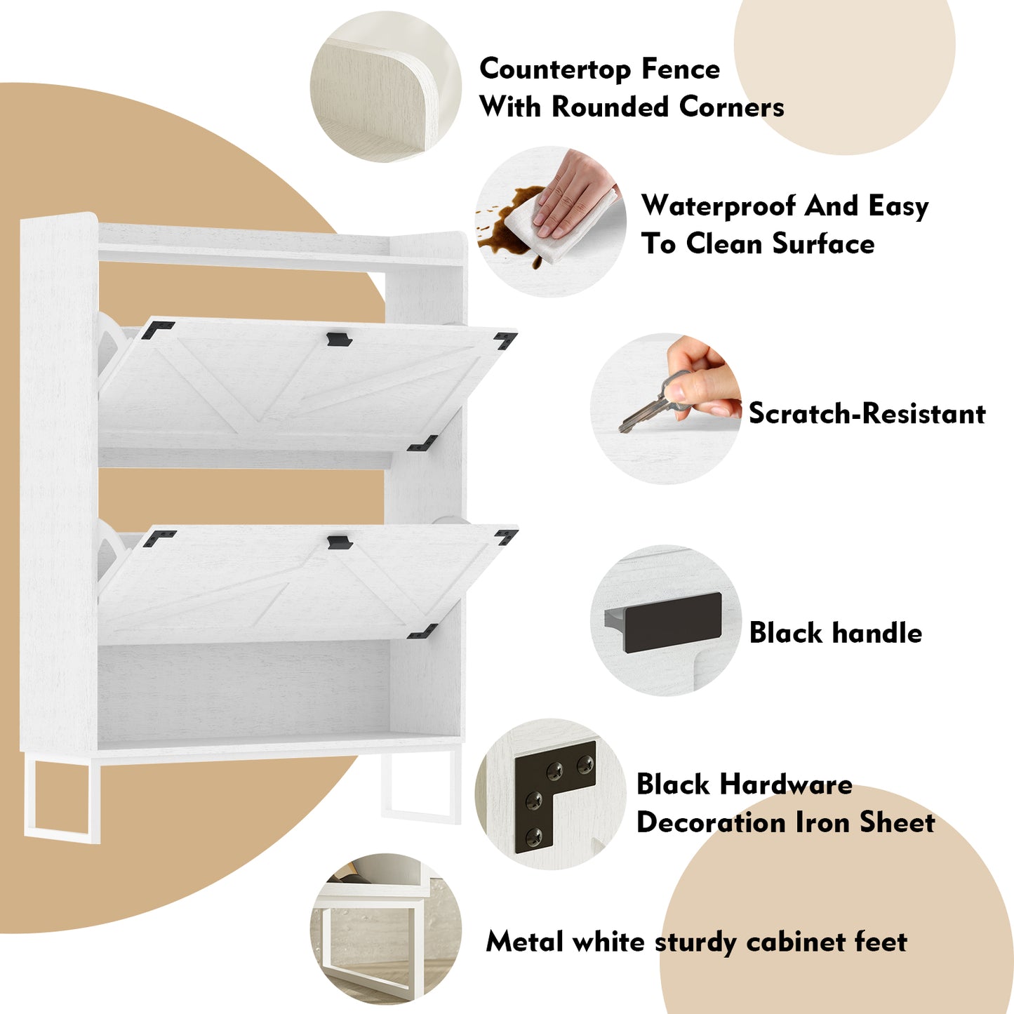 Shoe Cabinet with 2 Flip Drawers,Shoe Storage Cabinet for Entryway,Freestanding Shoe Cabinet Organizer with Open Storage White