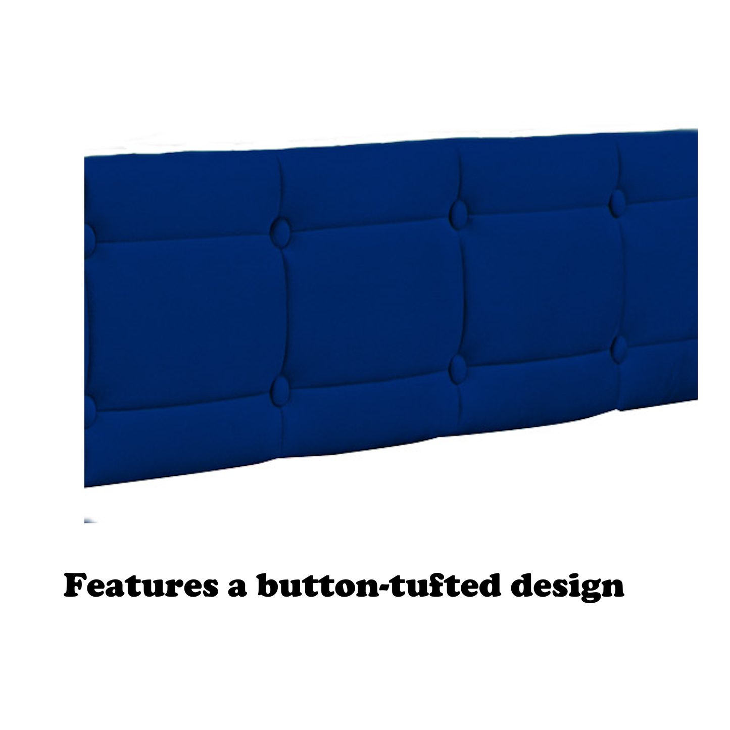 Blue padded twin beds with wheels, velvet fabric, no need for springs