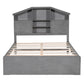 Full Size Wood Platform Bed with House-shaped Storage Headboard and 2 Drawers Gray