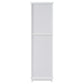 High bathroom storage cabinet with glass door, freestanding, two drawers and adjustable shelves, MDF board, painted white