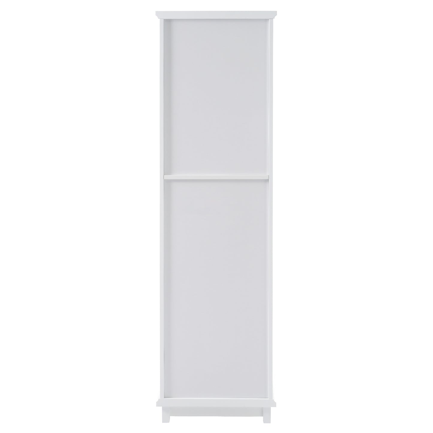 High bathroom storage cabinet with glass door, freestanding, two drawers and adjustable shelves, MDF board, painted white