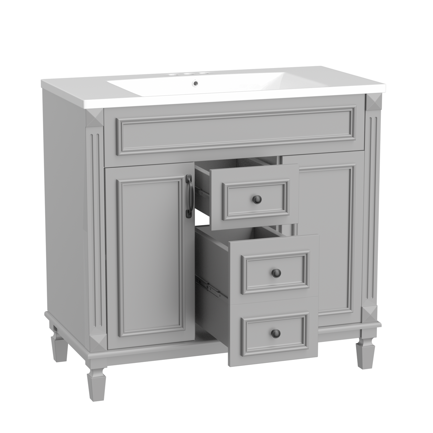 36" Bathroom Vanity with Top Sink, Modern Storage Cabinet with 2 Soft-Closing Doors and 2 Drawers