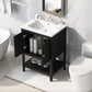 Black Modern Sleek Bathroom Vanity Elegant Ceramic Sink with Solid Wood Frame Open Style Shelf