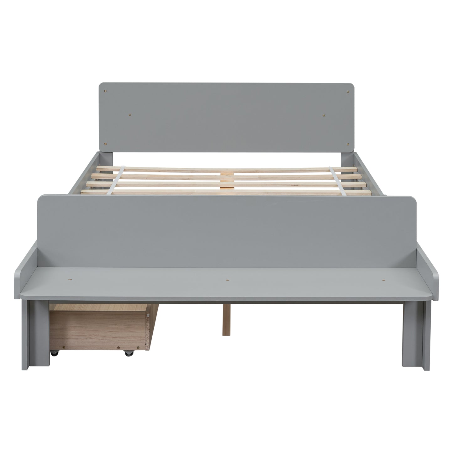 Full Bed with Footboard Bench 2 drawers Grey