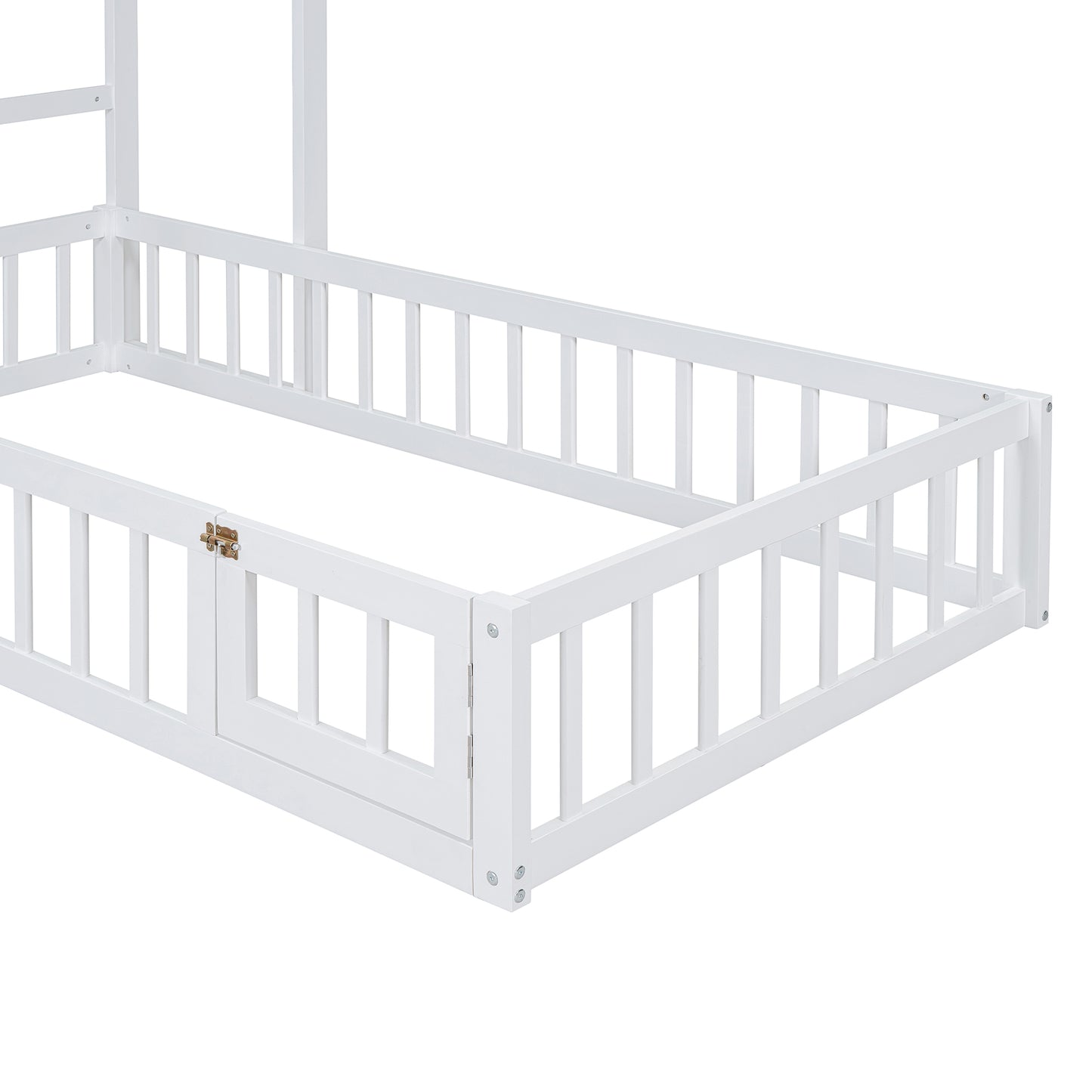 Wooden Twin Size Children's Bed with Detachable Headboard and Integrated Clothes Drying Rack, White