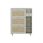 Natural Bohemian style shoe cabinet with 3 rattan flip drawers, 3 square shelves, and 1 storage drawer, white