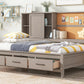 Twin Size Lounge Daybed with Storage Shelves, Cork Board, USB Ports and 3 Drawers, Antique Gray