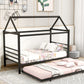 Twin Size Metal House Shape Platform Bed with Trundle Black