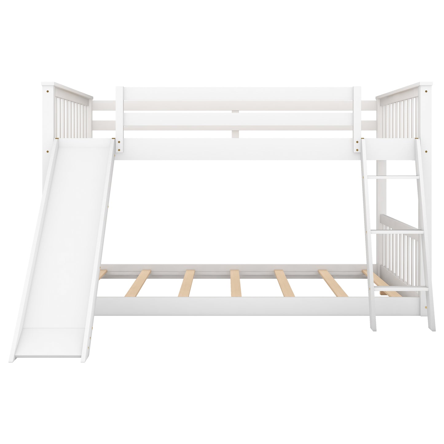 Full over Full Bunk Bed with Convertible Slide and Ladder  White