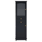 Tall Bathroom Storage Cabinet with Glass Doors, Free-Standing, Two Drawers, and Adjustable Shelves, MDF Board, Painted Black