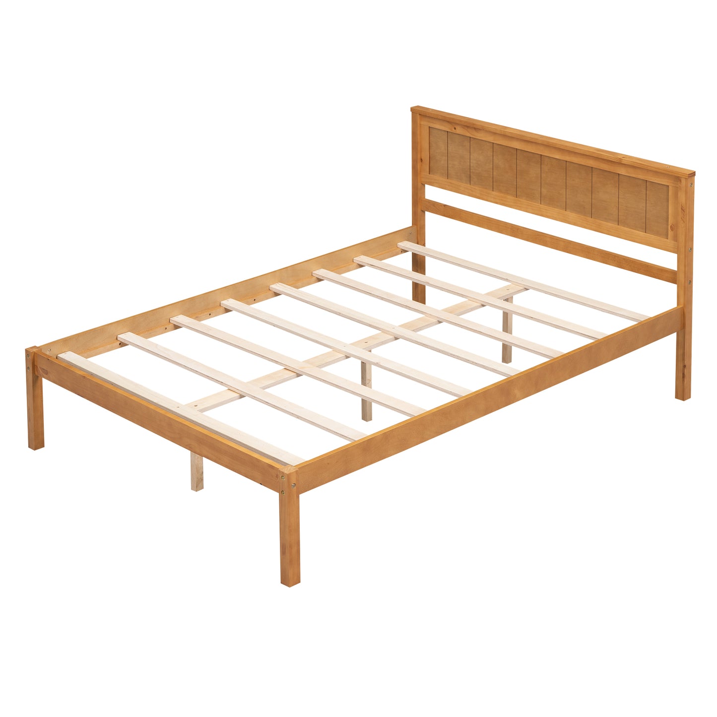 Platform Bed Frame with Headboard, Wood Slat Support No Box Spring Needed Full  Oak