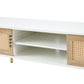 Rattan TV cabinet double sliding doors for storage adjustable shelf solid wood legs TV console for living room White