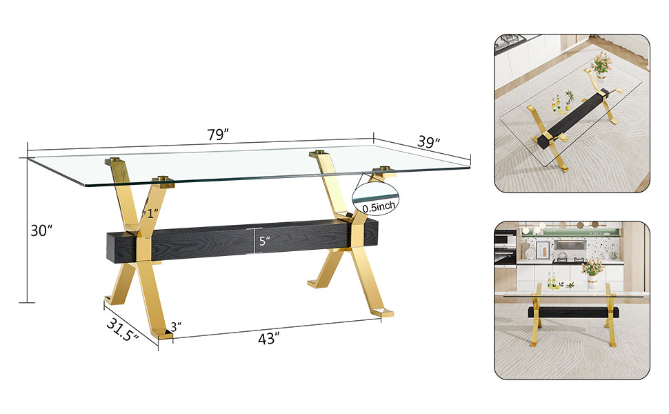 Mesa de comedor Mesa de comedor moderna de vidrio templado Escritorio de oficina moderno grande