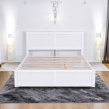 Queen Size Storage Platform Bed with Pull Out Shelves and Twin XL Size Trundle  White